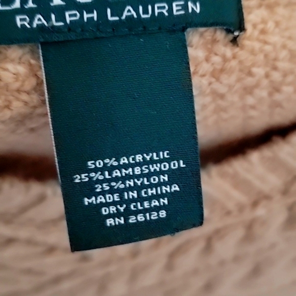 RALPH LAUREN Lauren Lambswool Blend Cable Knit Tan Poncho Sweater Fringe - Picture 3 of 5